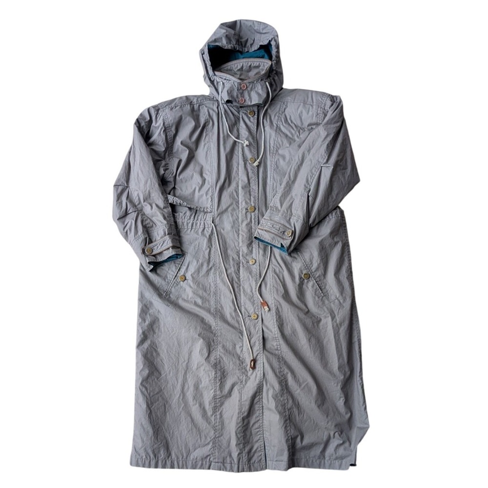 Vtg Fox Run Womens Hooded Trench Coat‎ Gray Full Length Drawstring Lined